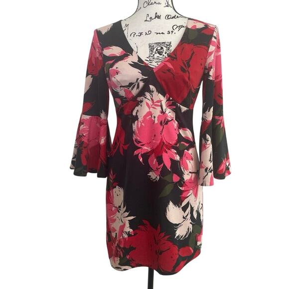 TRINA TURK SENA MINI DRESS FLORAL FLUTTERY BELLED SLEEVES SZ 2 SOPHISTICATED - Picture 4 of 16